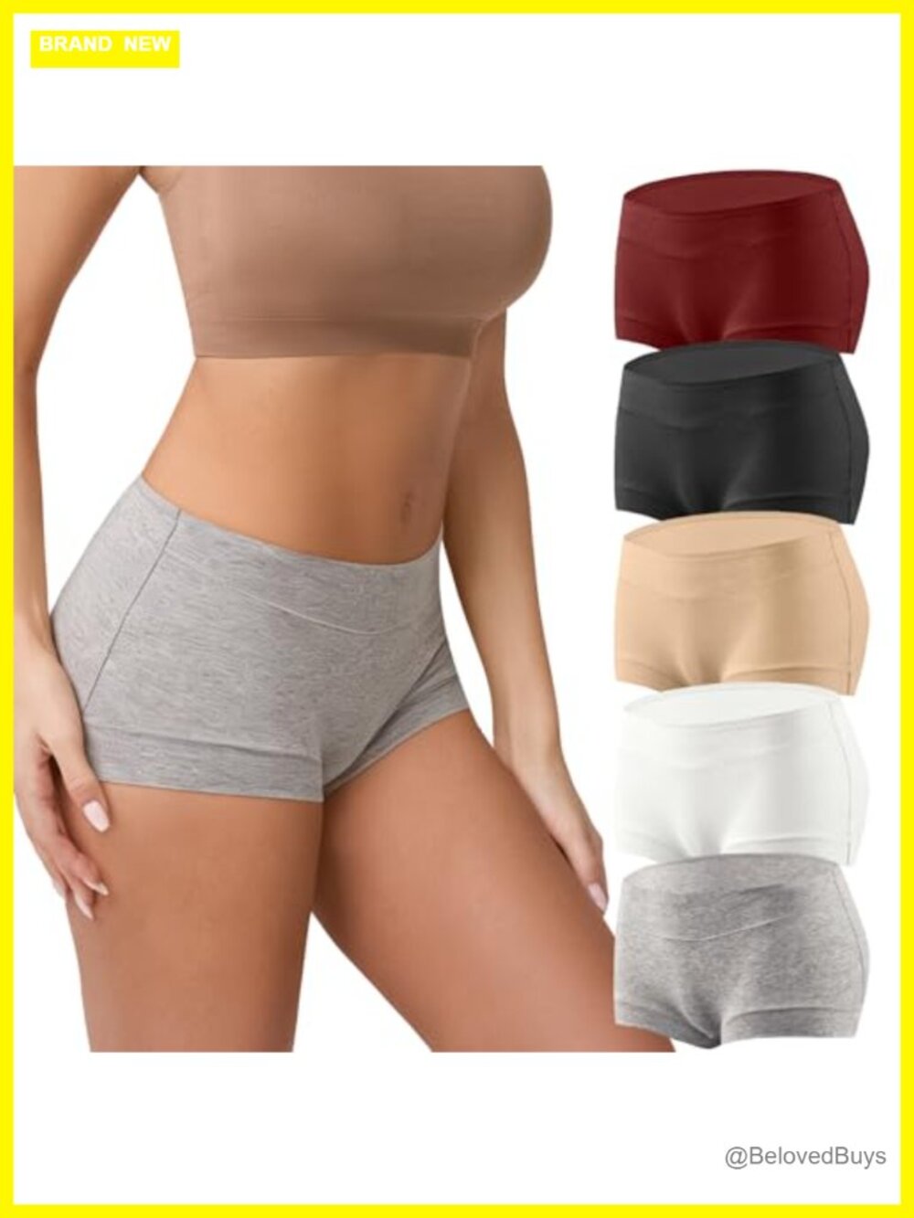 Cotton Boyshorts Underwear 5-Pack Mid Rise Boxer Briefs Full Coverage